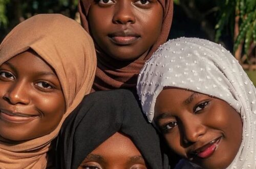 Close rage shot of four Muslim northern Nigerian women