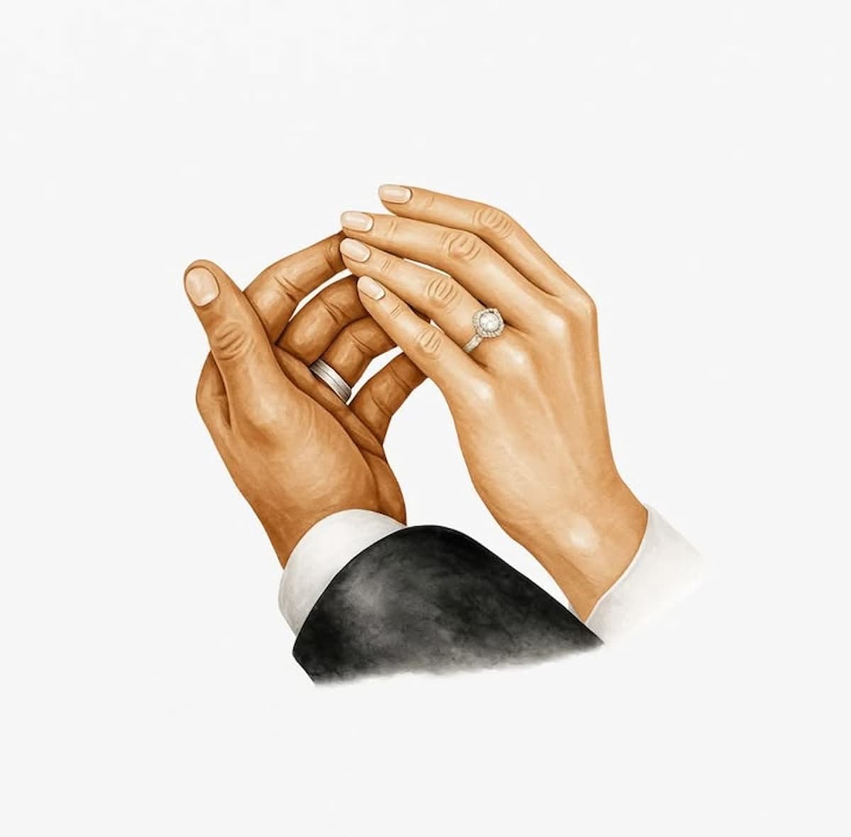 A Peek At Marriage Life: Essential Tips from Couples Who've Been There An up-close photo illustration of a female hand wearing a ring. The female hand is holding a man's hand under hers.